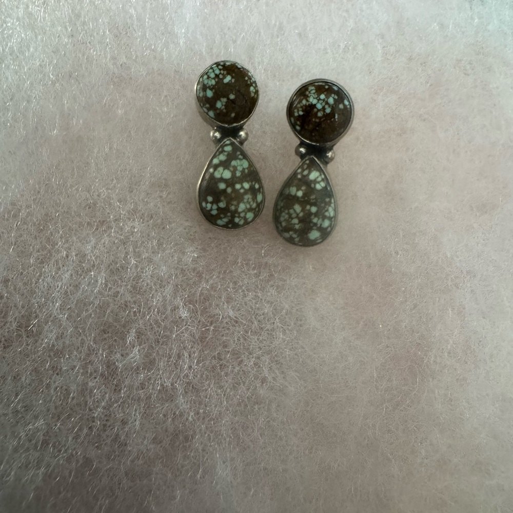 Handmade Number 8 Turquoise & Sterling Silver Post Earrings - Picture 2 of 5